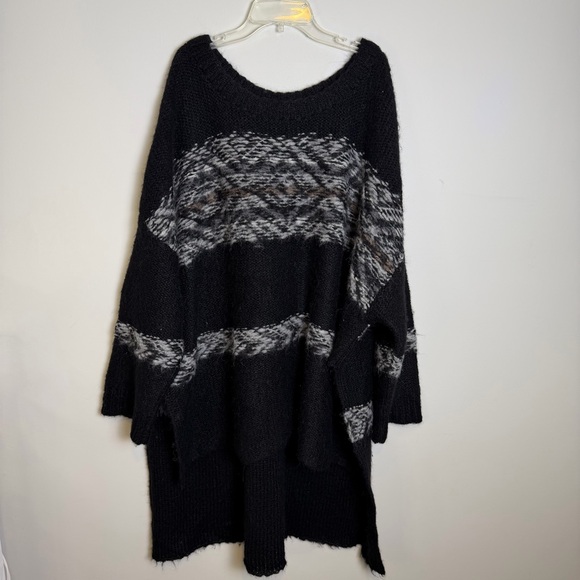 FREE PEOPLE Fair Isle Tunic Sweater Oversized High Low Alpaca Blend, Black | M/L - Picture 2 of 7